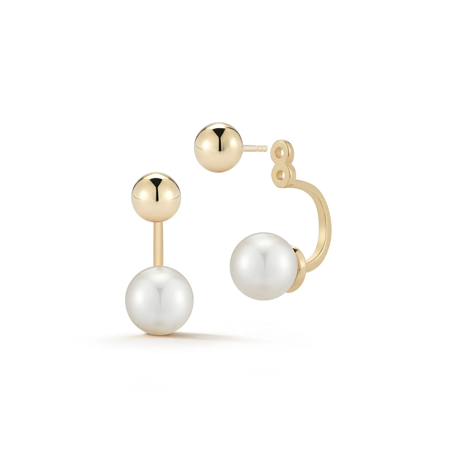 14kt Gold Ball and Pearl Ear Jacket Earrings