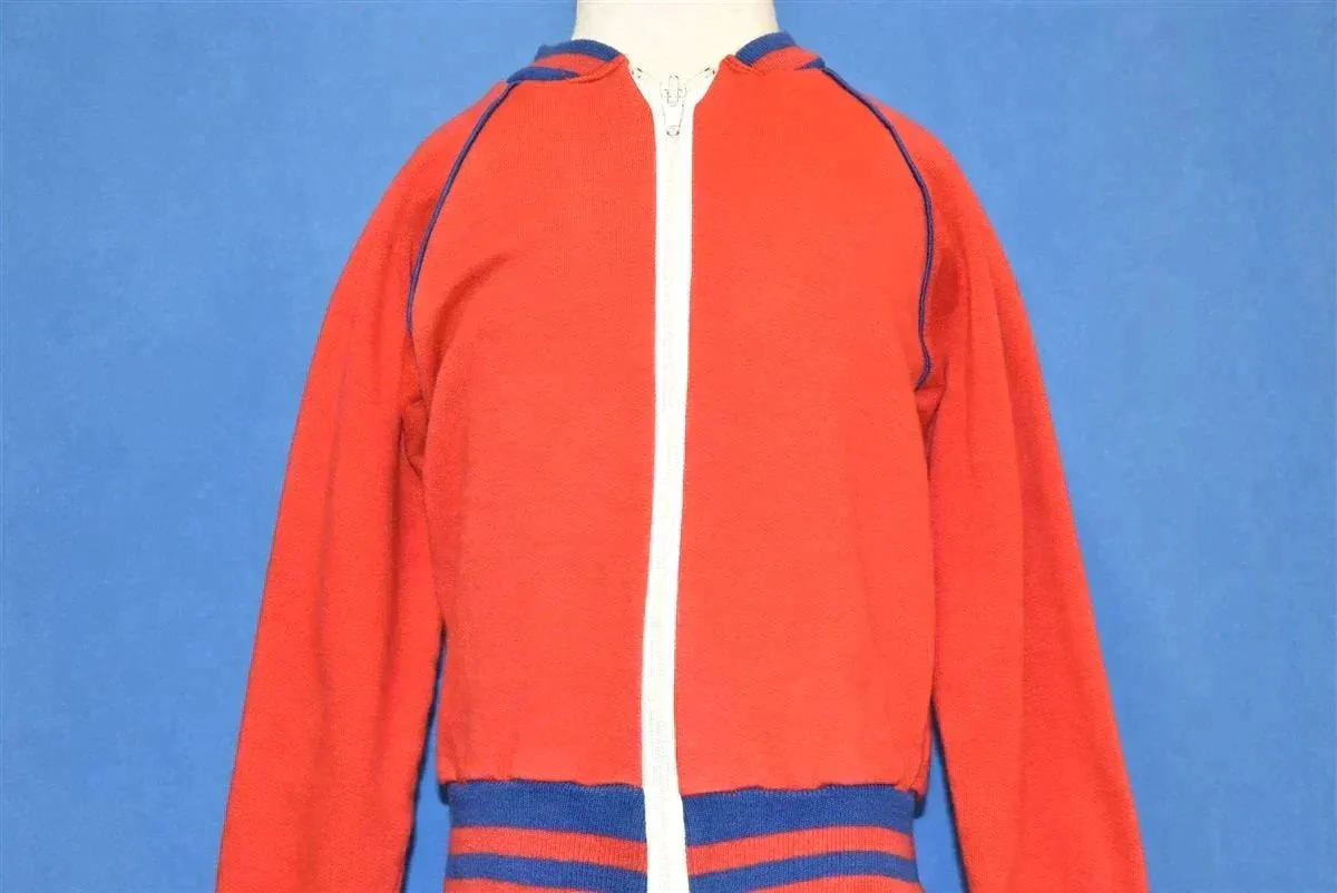 80s Red Blue Striped Zip Front Track Jacket Youth Small