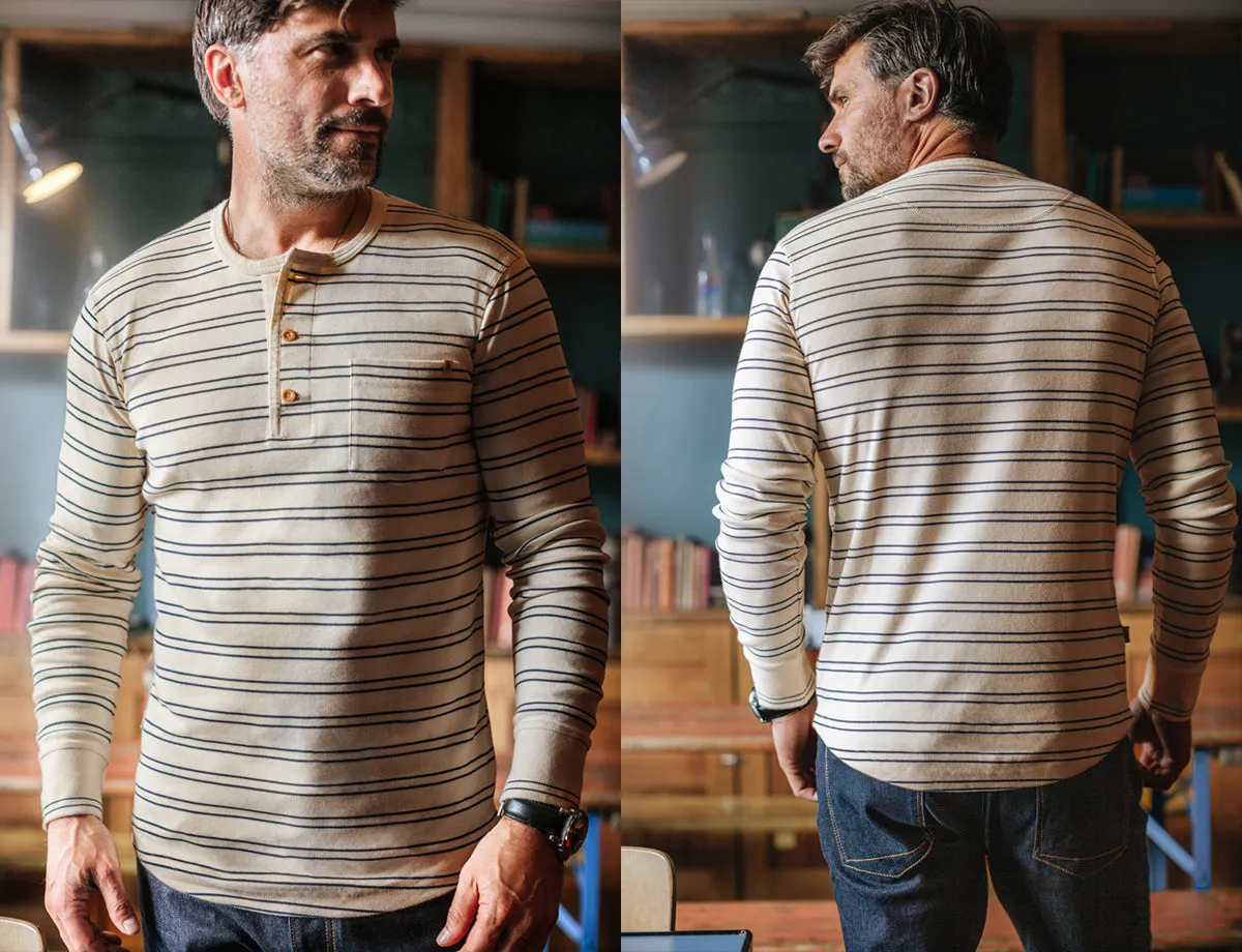 &SONS Clipper Striped Henley Shirt Raw/Navy