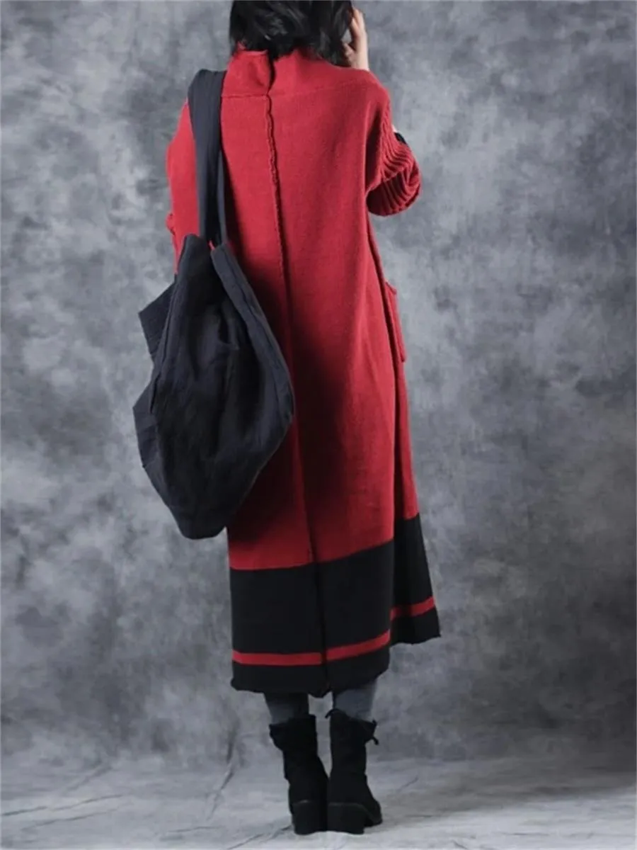 Autumn And Winter Casual Retro Contrast Color Women'S Sweater Dress