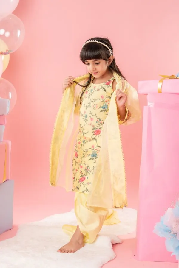 Beautiful Floral Thread Work Kurti And Jacket With Dhoti