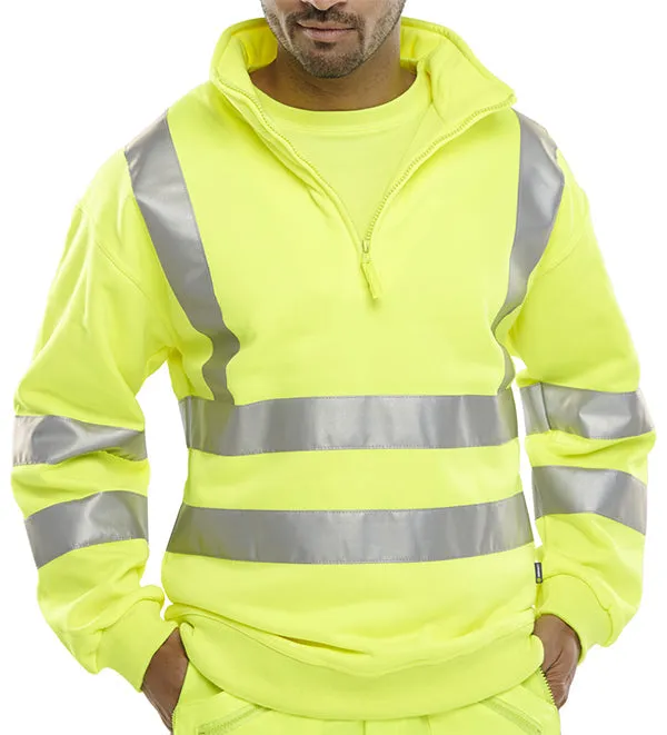 Beeswift Essential Quarter Zip Sweatshirt Hi-Vis Jumper - {ALL COLOURS / SIZES}