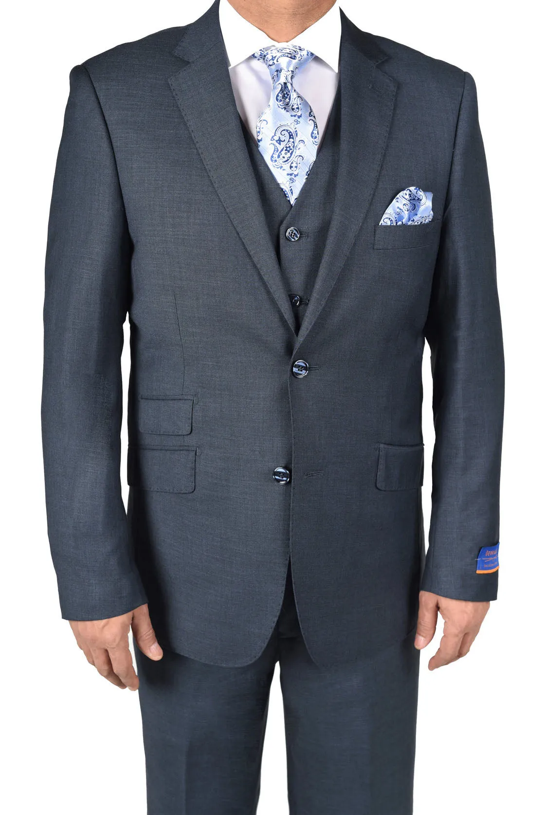 Berragamo "Lazio" Blue 2-Button Notch Slim Fit Sharkskin Suit