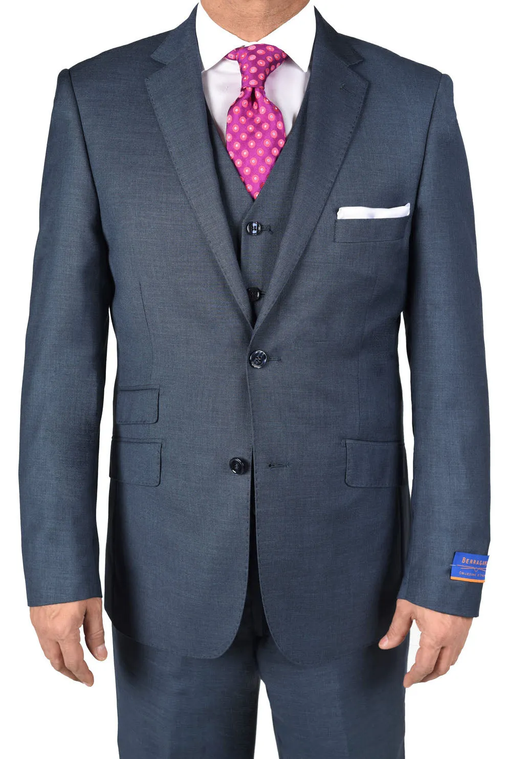 Berragamo "Lazio" New Blue 2-Button Notch Slim Fit Sharkskin Suit