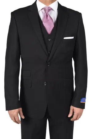 Berragamo "Lazio" Solid Black 2-Button Notch Slim Fit Suit