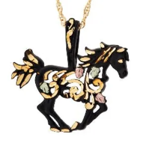 Black Hills Gold Black Powder Coated Horse Necklace