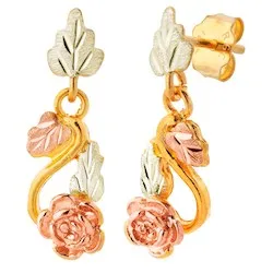 Black Hills Gold Post Dangle Rose Earrings