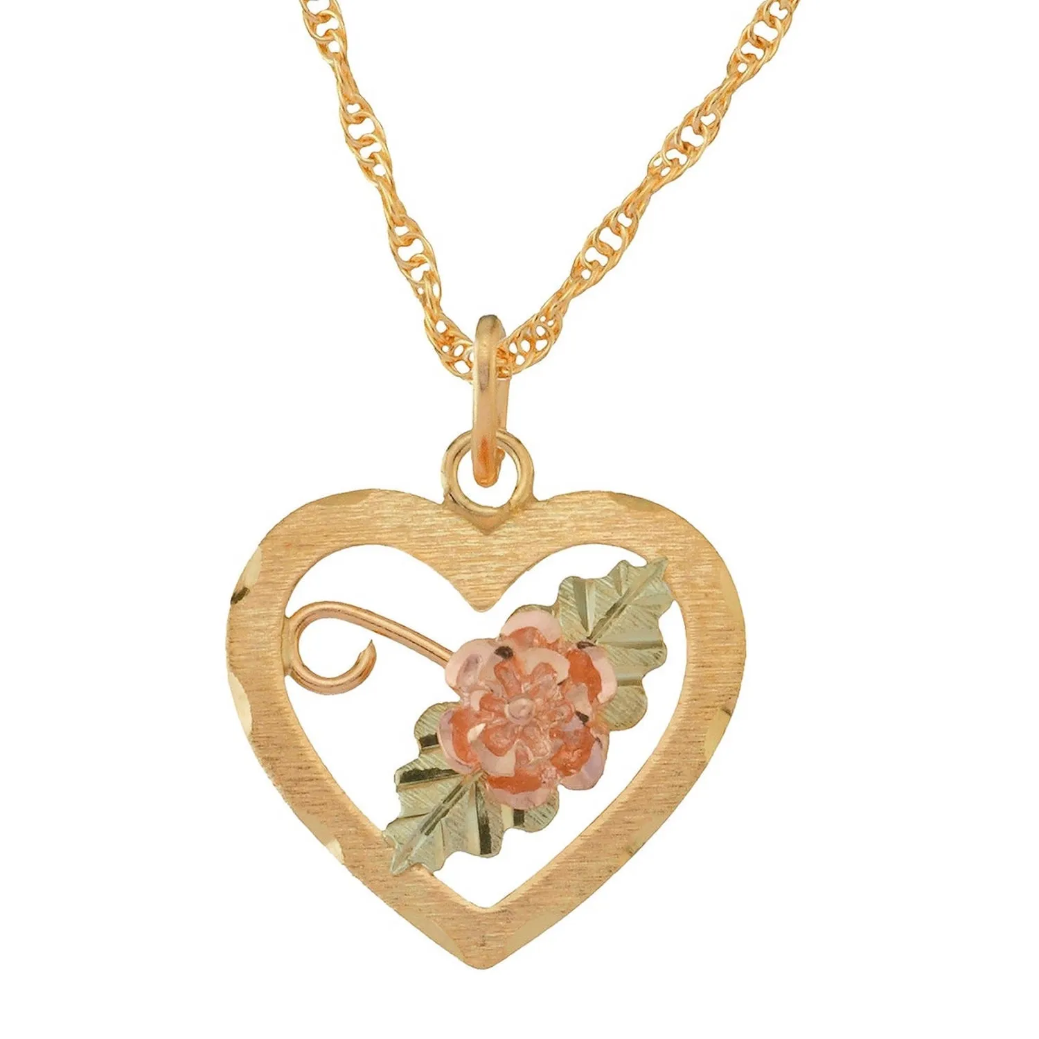 Black Hills Gold Rose Diamond Cut Heart Necklace