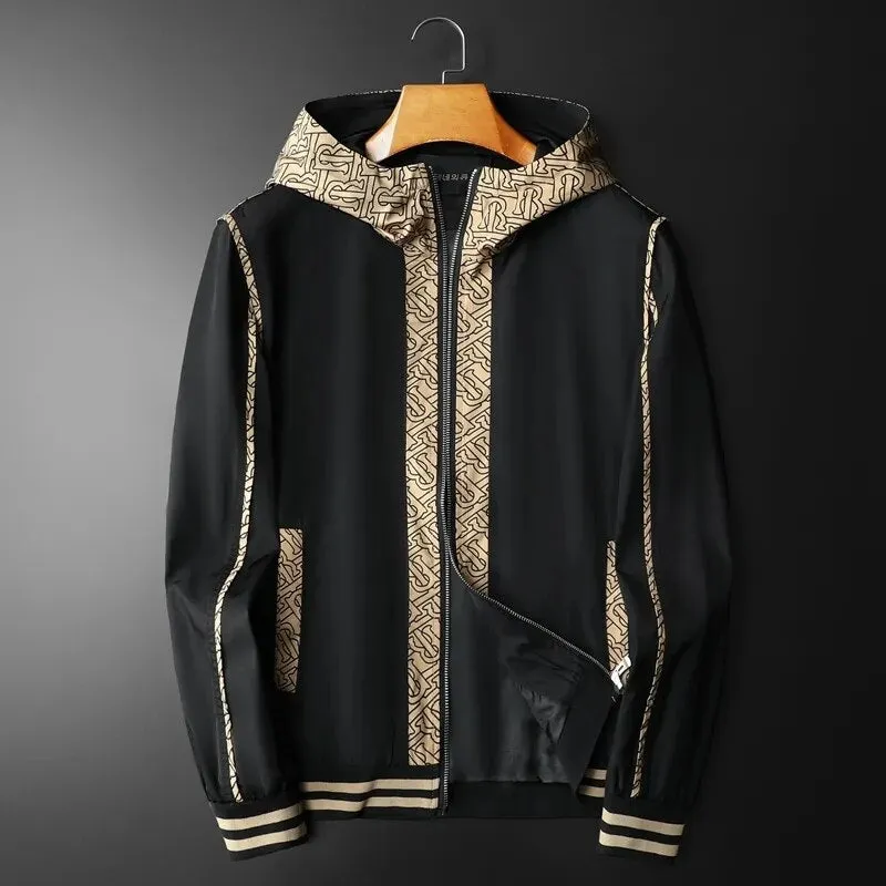 Black Khaki Retro Geometric Letter Printed Jacket