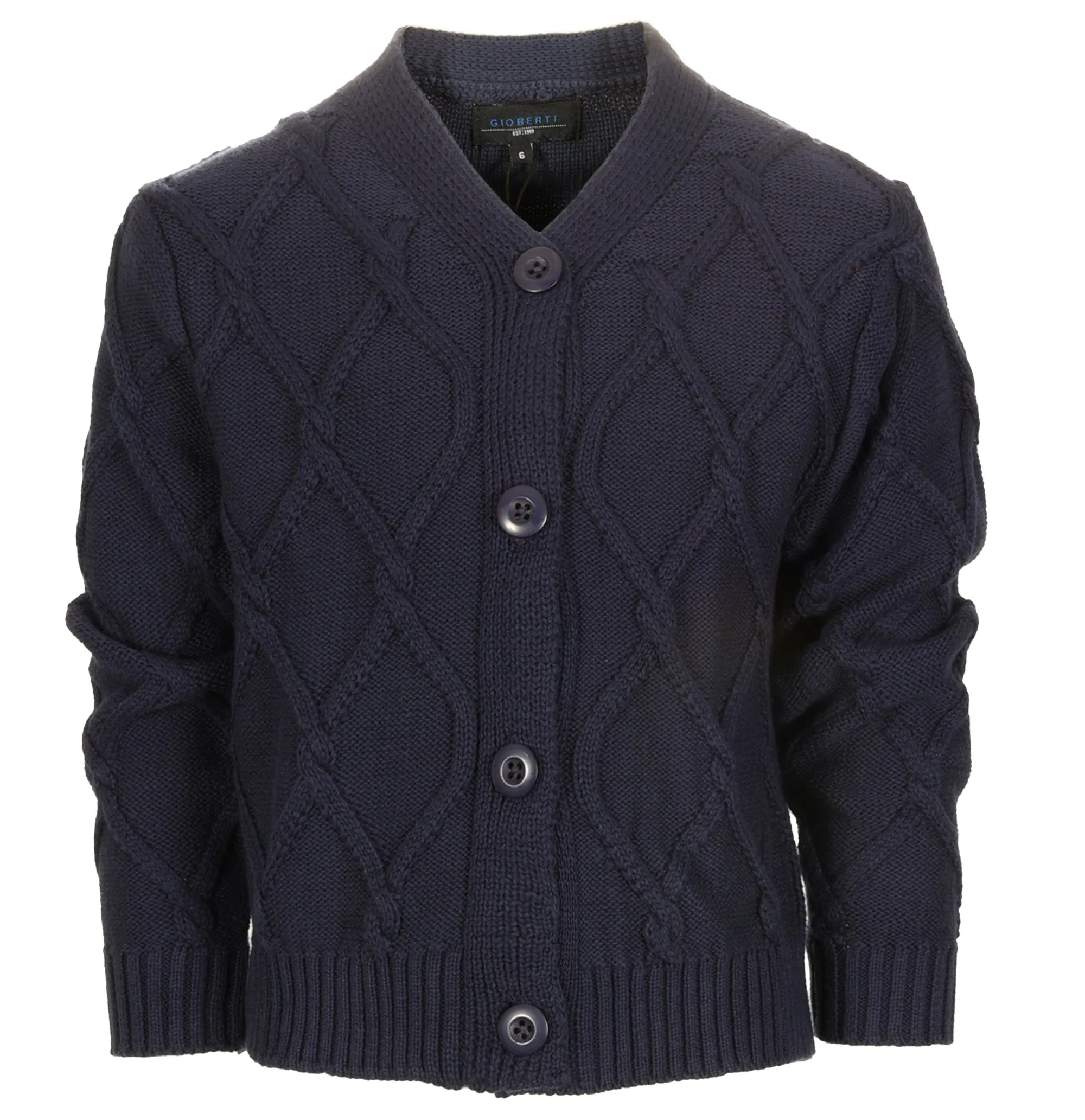 Boys Knitted V-Neck Button Up Cardigan Sweater - Navy