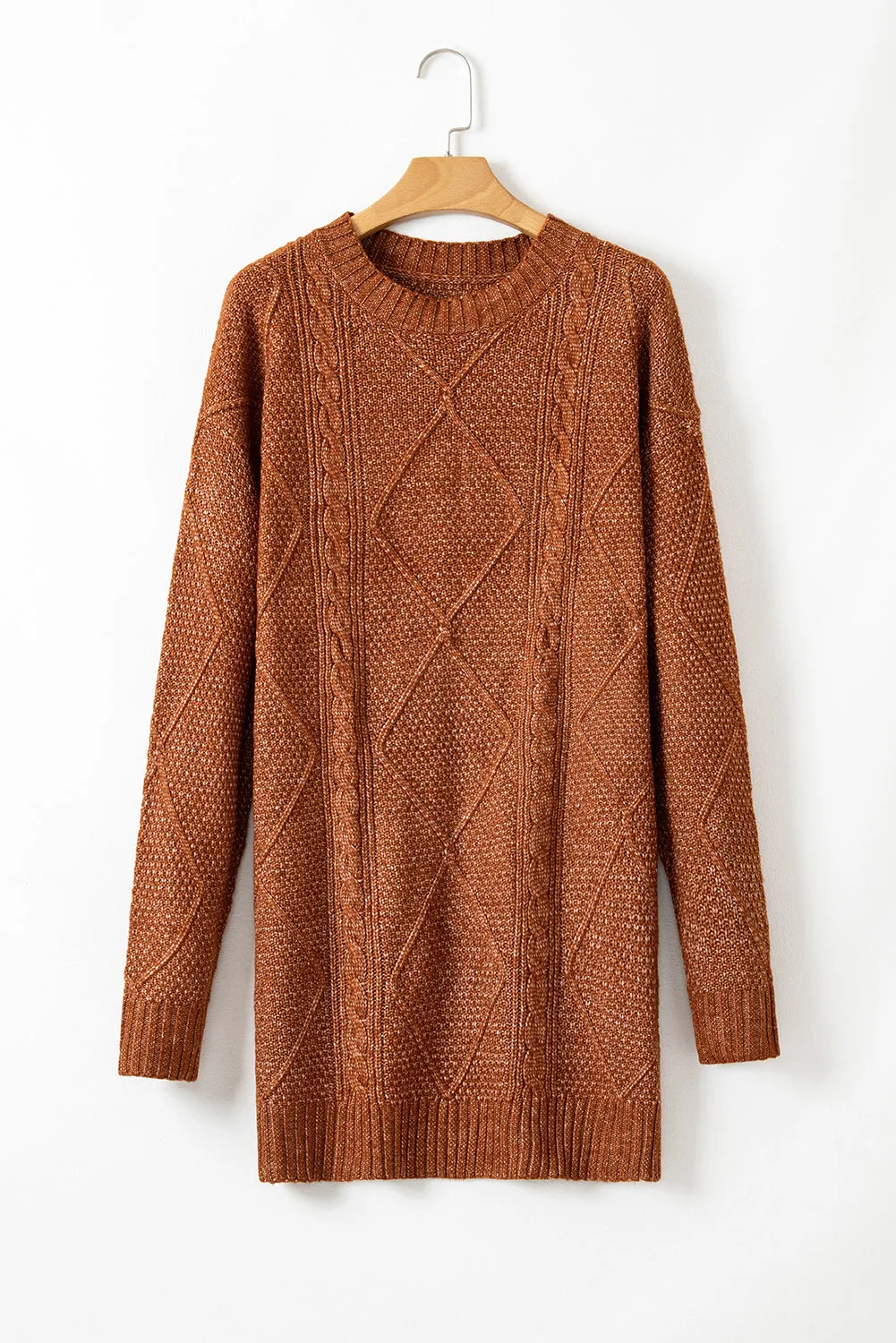 Cable Knit Drop Shoulder Loose Fit Sweater Dress