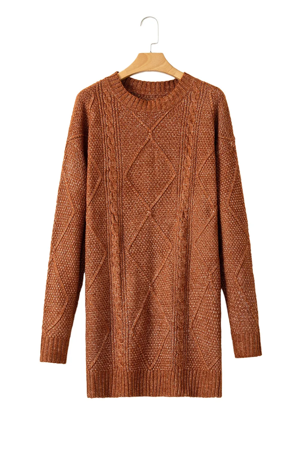 Cable Knit Drop Shoulder Loose Fit Sweater Dress