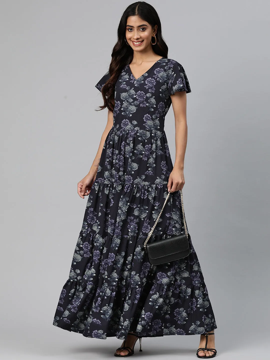 Cottinfab Women Floral Printed Flared Maxi Dress