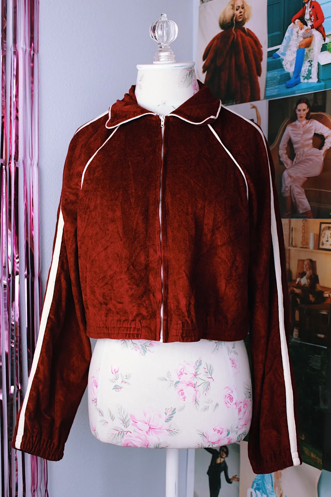 Cropped Velour Track Jacket