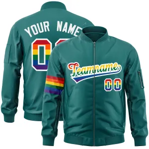 Custom Aqua LGBT Rainbow For Pride Month Classic Style Letterman Bomber Jacket