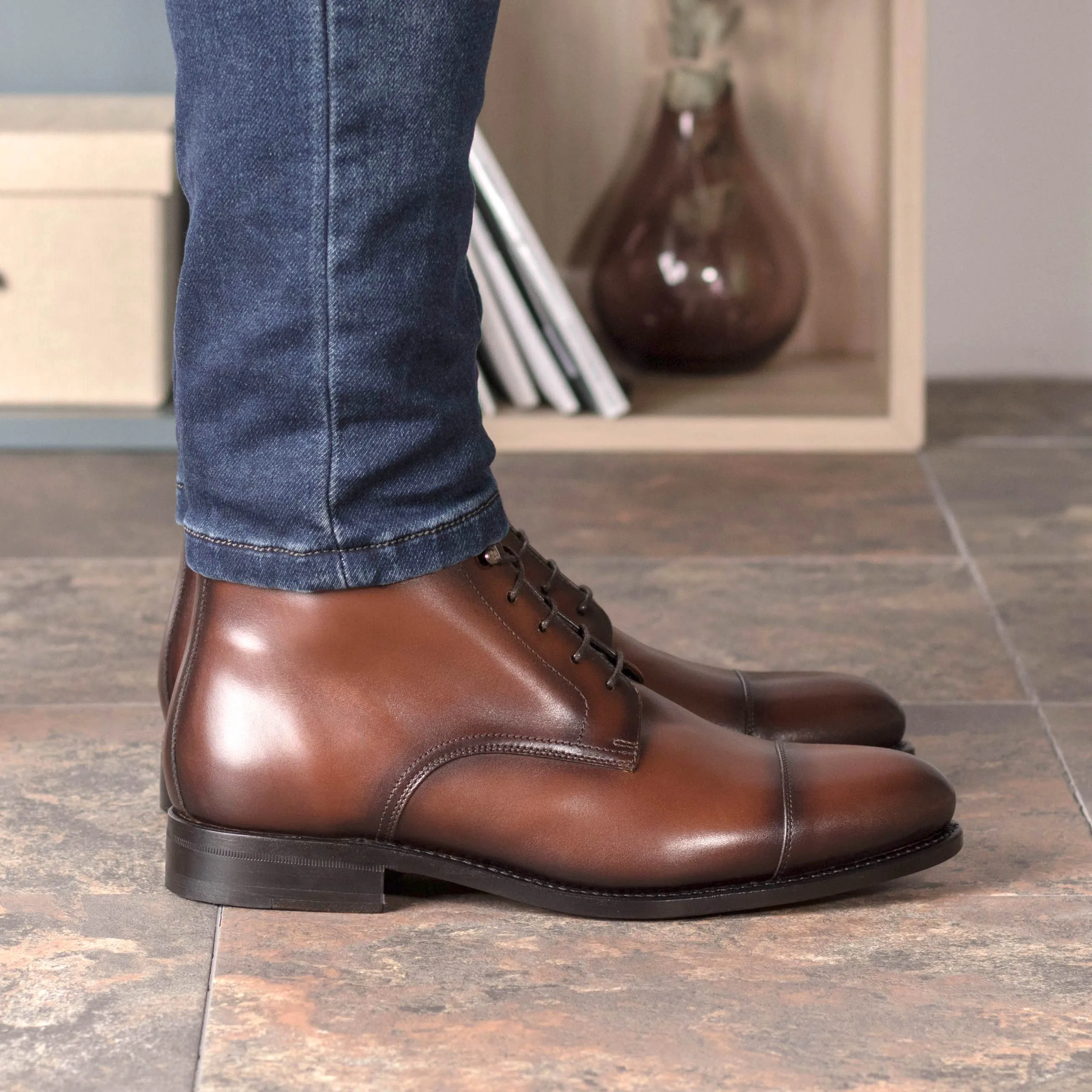 DapperFam Garrison in Med Brown Men's Italian Leather Jumper Boot