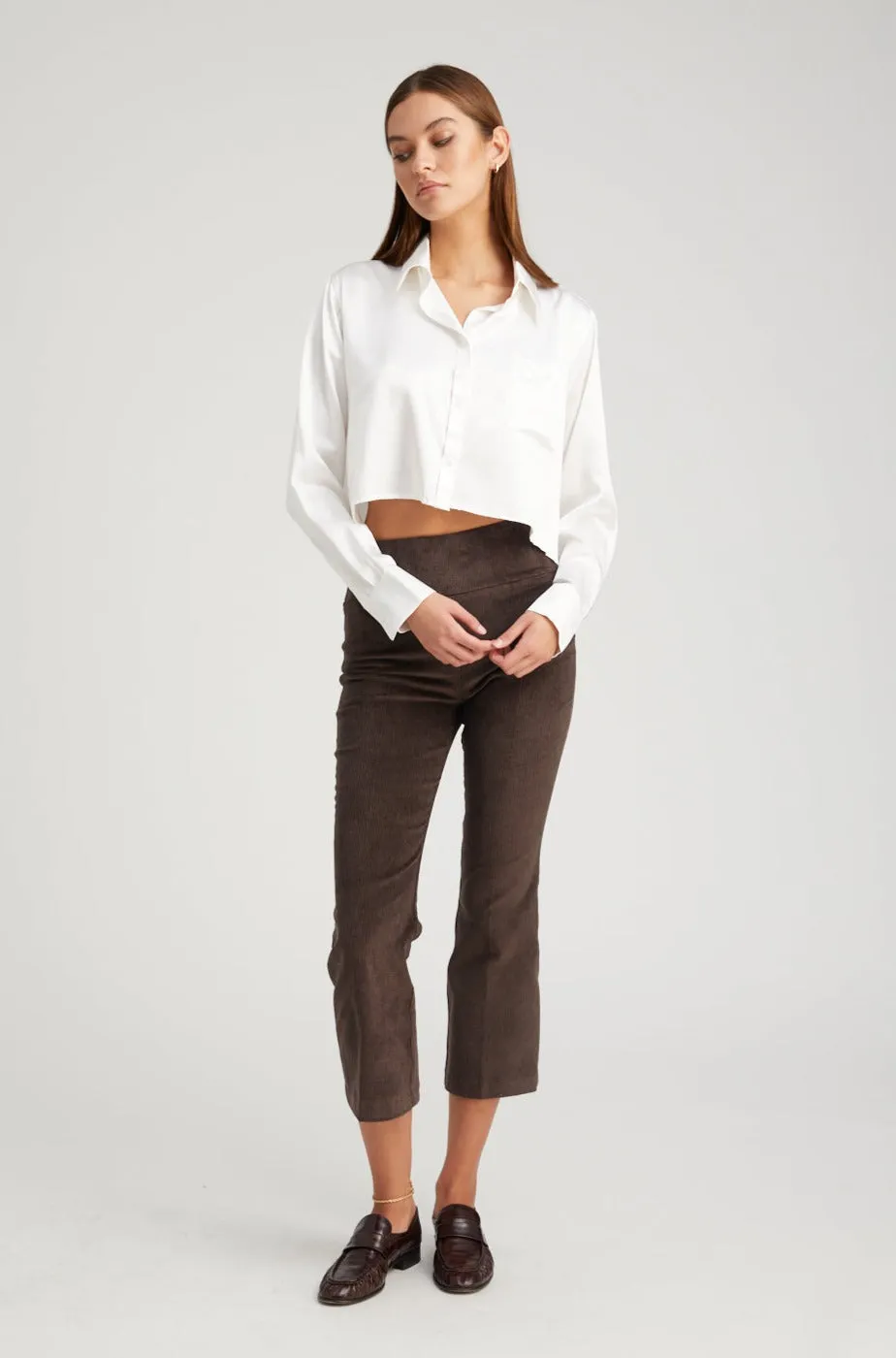 Dark Chocolate Corduroy Crop Flare Pants