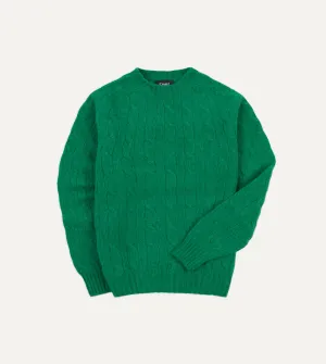 Emerald Green Brushed Cable Knit Shetland Crew Neck Jumper