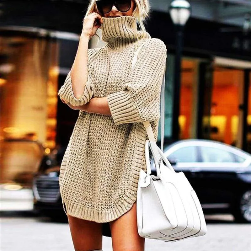 FashionSierra - Fashion Women Casual Irregular Long Sweater Dress Knitted Sweater Top