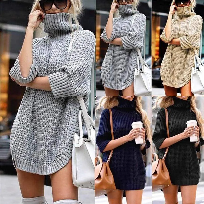 FashionSierra - Fashion Women Casual Irregular Long Sweater Dress Knitted Sweater Top