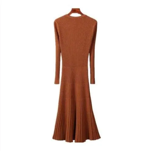 FashionSierra - Long Knitted Sweater Dress for Women Casual Winter Sweater Dress