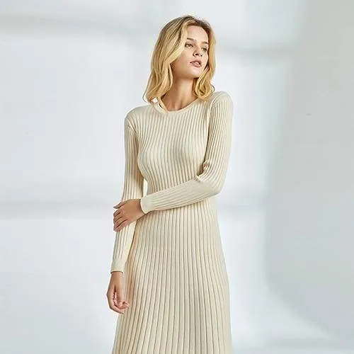 FashionSierra - Long Knitted Sweater Dress for Women Casual Winter Sweater Dress