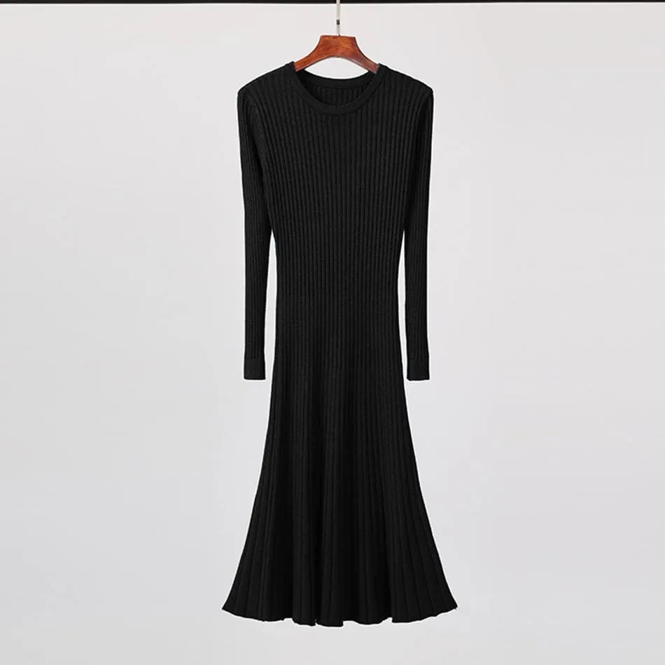 FashionSierra - Long Knitted Sweater Dress for Women Casual Winter Sweater Dress