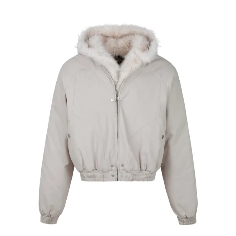 Faux Fur Hooded Jacket With Zipper Closure