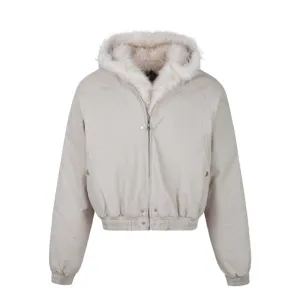 Faux Fur Hooded Jacket With Zipper Closure