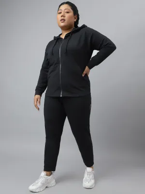 Fitkin Plus Size Ecofriendly Anti-Odor Recycled Polyester Black Front Zipper Tracksuit