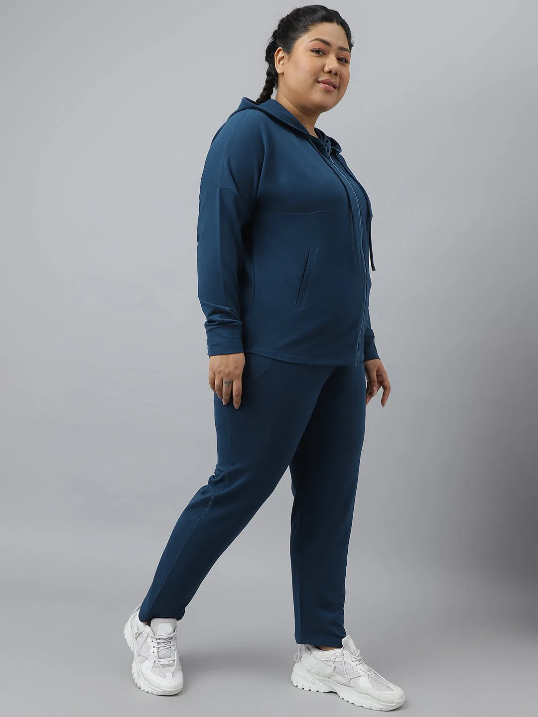 Fitkin Plus Size Ecofriendly Anti-Odor Recycled Polyester Teal Front Zipper Tracksuit