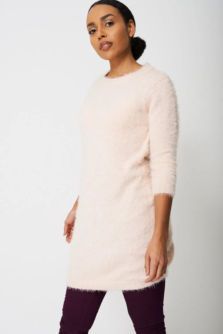 Fluffy Jumper Dress in Sweet Pink