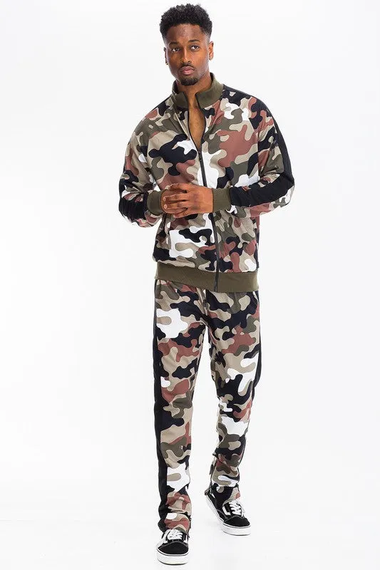 FULL CAMO WITH STRIPE TRACK BOTTOM PANTS