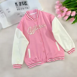 Girls Varsity Pink Relaxed Jacket