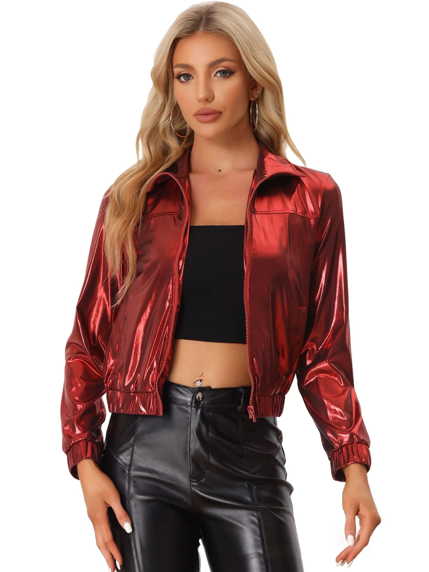 Holographic Long Sleeve Lightweight Zipper Metallic Jacket