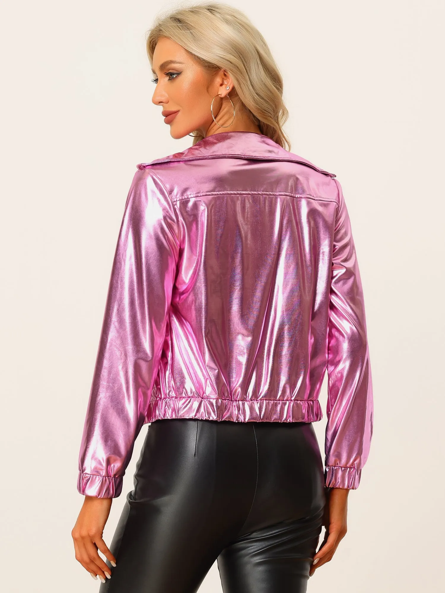 Holographic Long Sleeve Lightweight Zipper Metallic Jacket