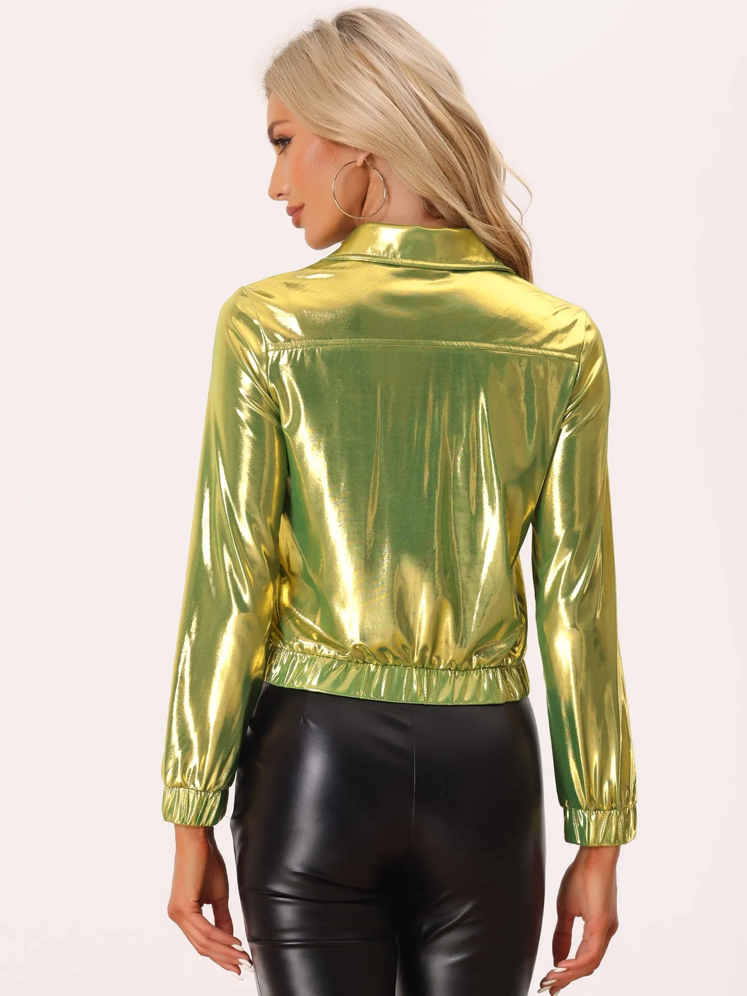 Holographic Long Sleeve Lightweight Zipper Metallic Jacket