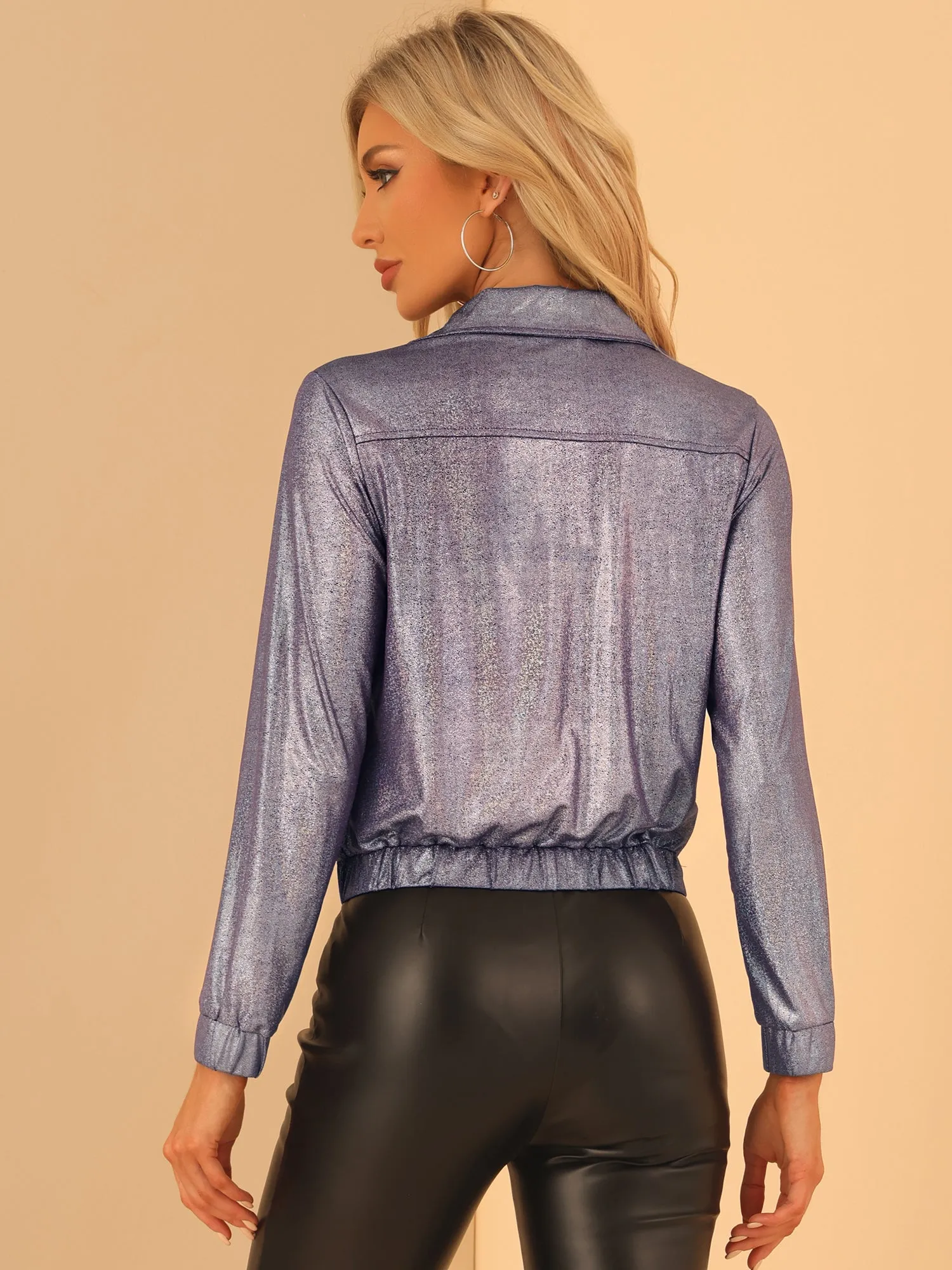 Holographic Long Sleeve Lightweight Zipper Metallic Jacket