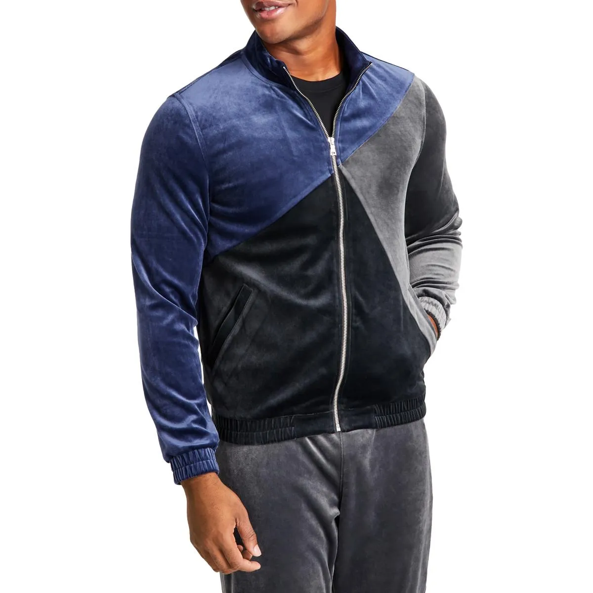 INC Mens Velour Colorblock Track Jacket