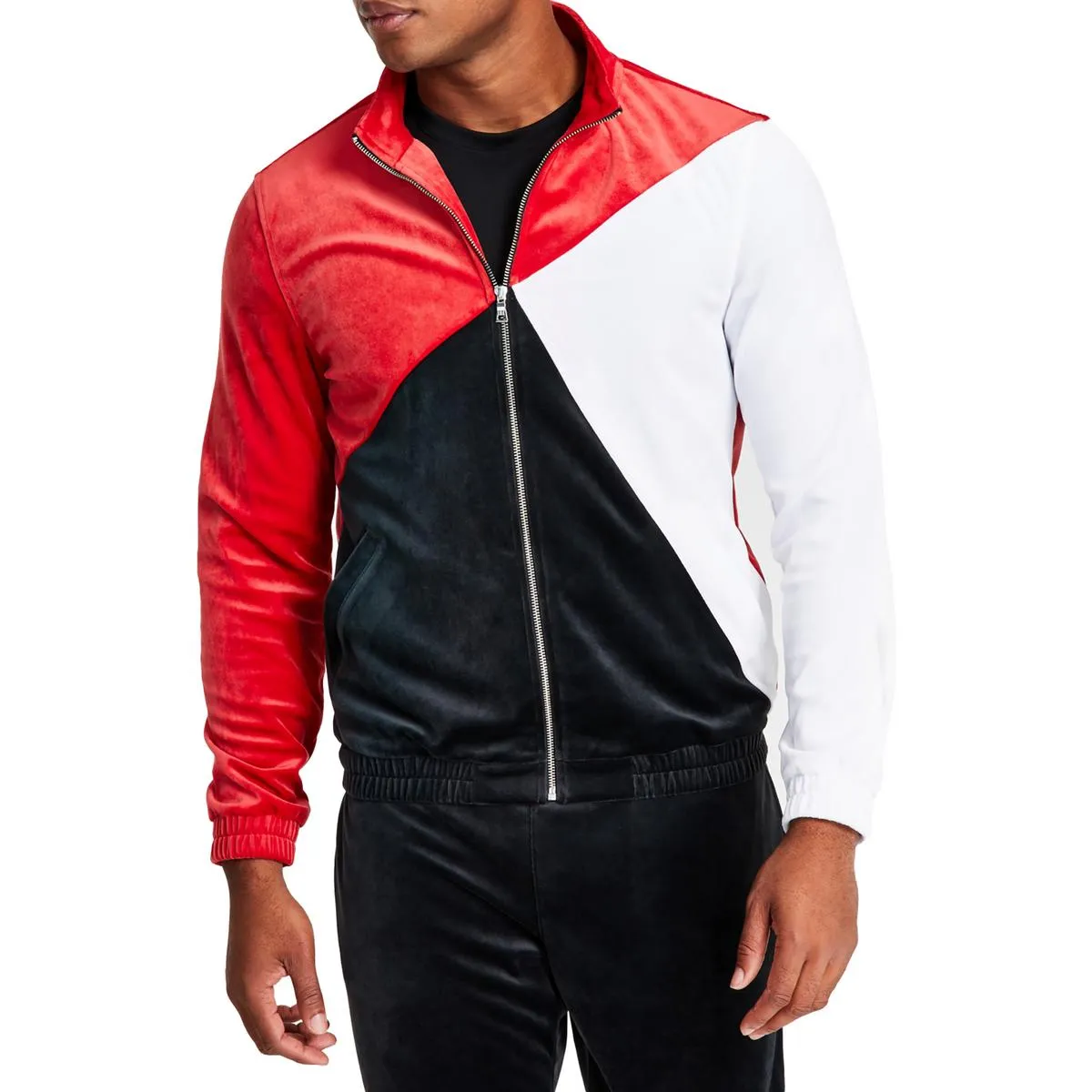 INC Mens Velour Colorblock Track Jacket