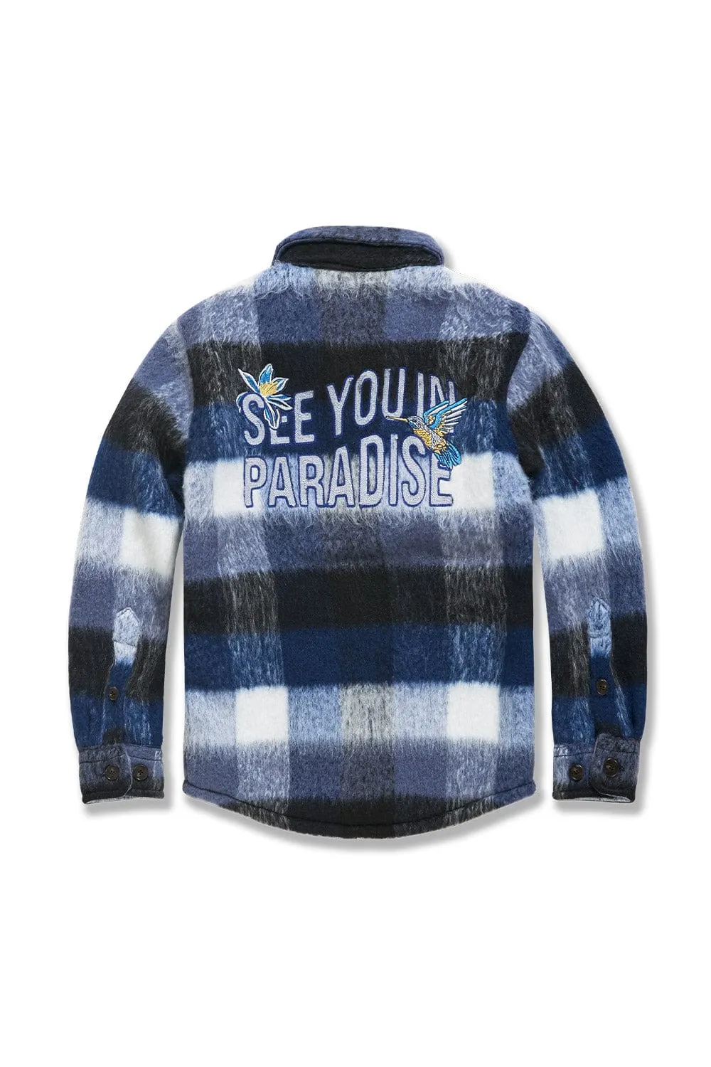 Kids See You In Paradise Flannel Shacket (Blue)