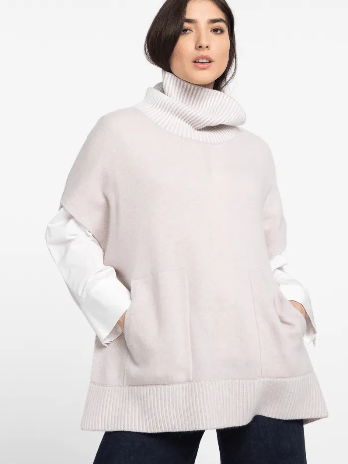 Kinross Cashmere Plaited Cowl Neck Popover Jumper In Dune/Pearl LFSC3 288