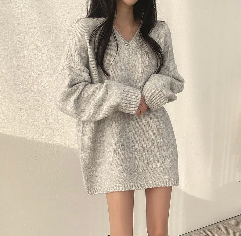 Korean Style Oversized V-Neck Sweater