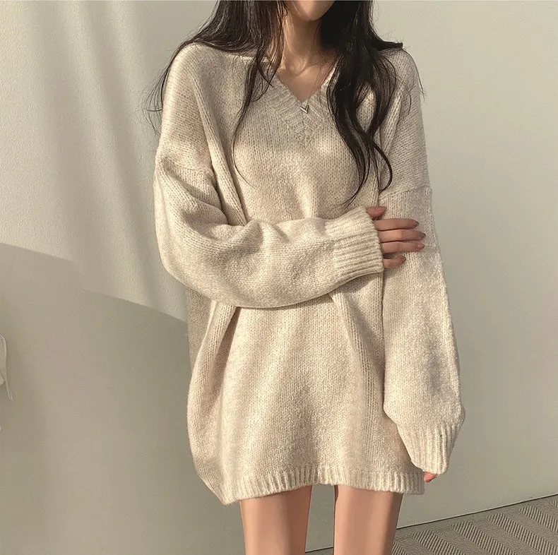 Korean Style Oversized V-Neck Sweater