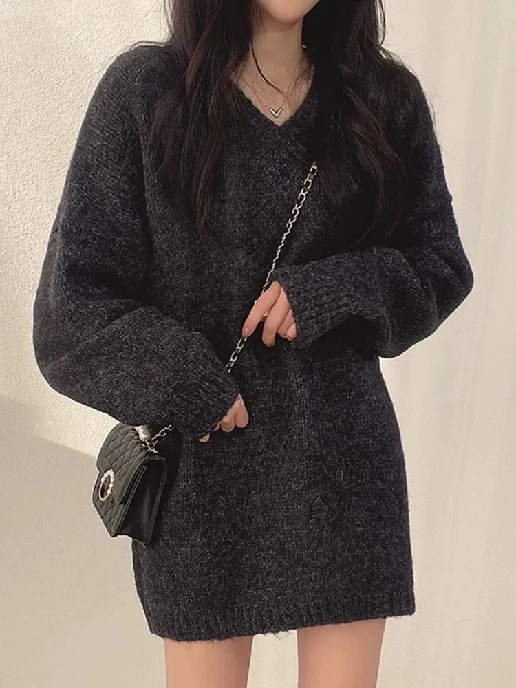 Korean Style Oversized V-Neck Sweater