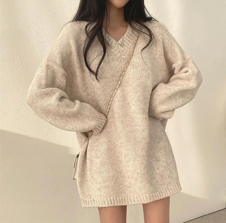 Korean Style Oversized V-Neck Sweater