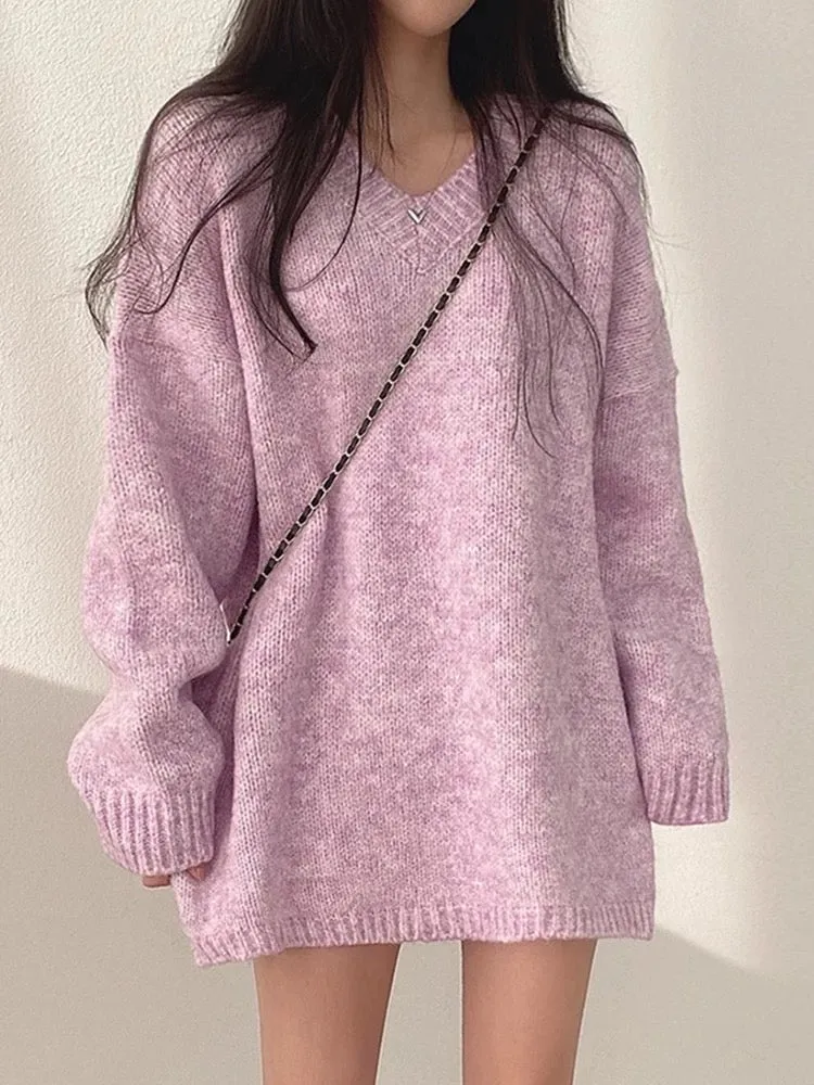 Korean Style Oversized V-Neck Sweater