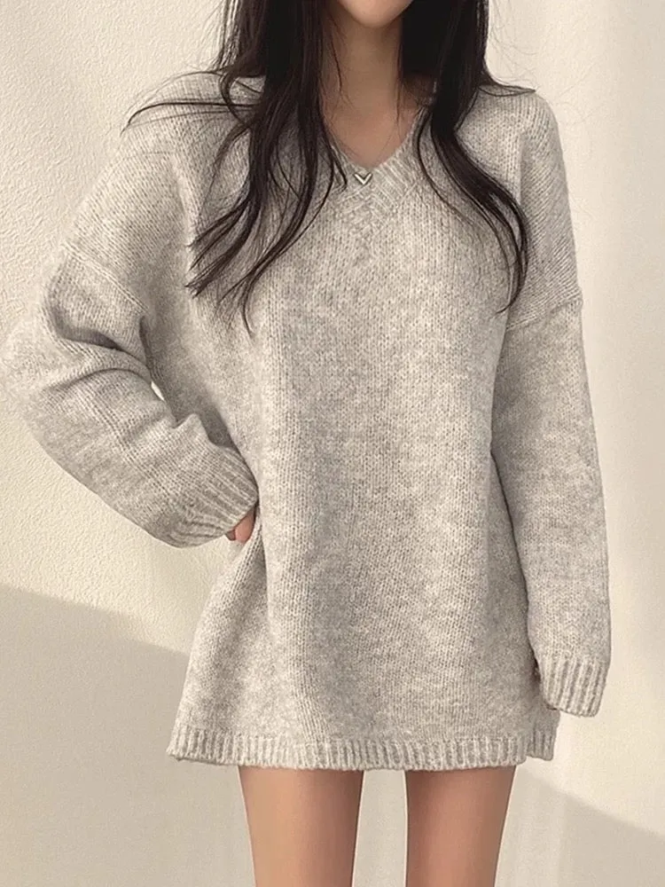 Korean Style Oversized V-Neck Sweater