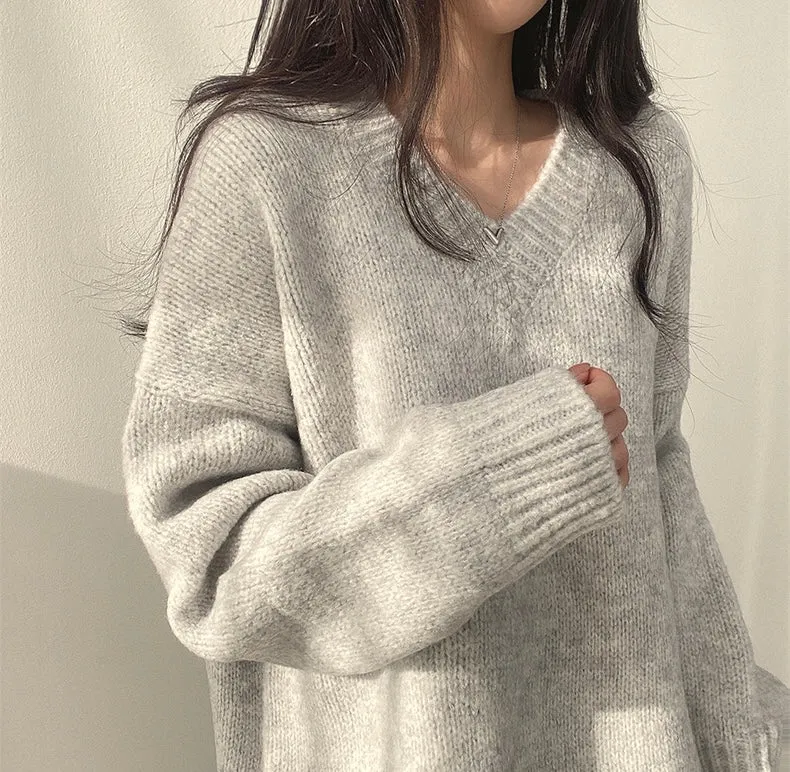 Korean Style Oversized V-Neck Sweater