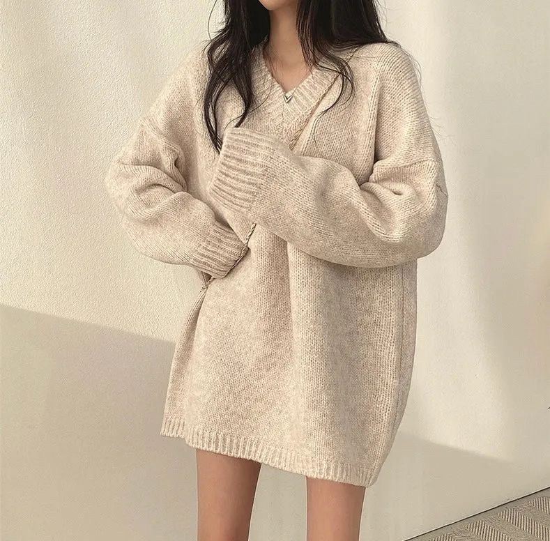 Korean Style Oversized V-Neck Sweater